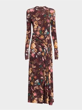 Long Sleeve Floral Maxi Dress in Brown